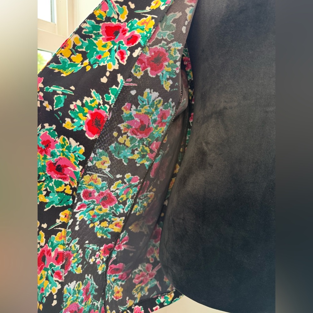 Norton McNaughton Vintage Floral Open Blazer Black Shoulder Pads Women Size 10 - Picture 3 of 6